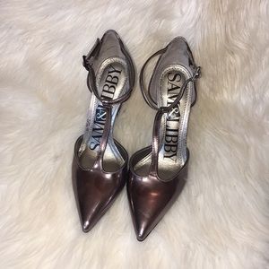 Bronze t-strap stilettos